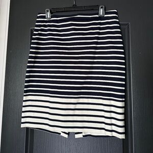 Navy and white stripe ombré effect cotton J.Crew pencil skirt | Size 6